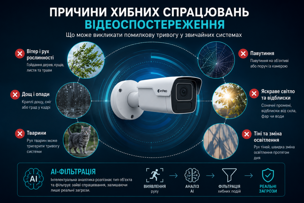 Інтелектуальне відеоспостереження AI фільтрація хибних спрацювань